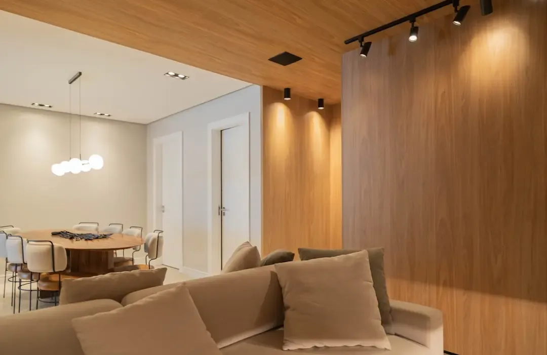 Illustrative interior: Wood-finish interior with soft lighting for L&T Aravista Sector 81-86